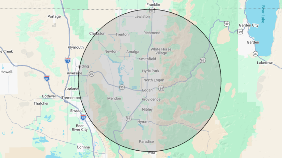 map of service area- 15mi around showrooms